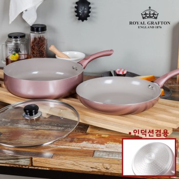 [로얄그래프톤] 로사 IH 세라믹 후라이팬 28cm+궁중전골팬 28cm+유리뚜껑